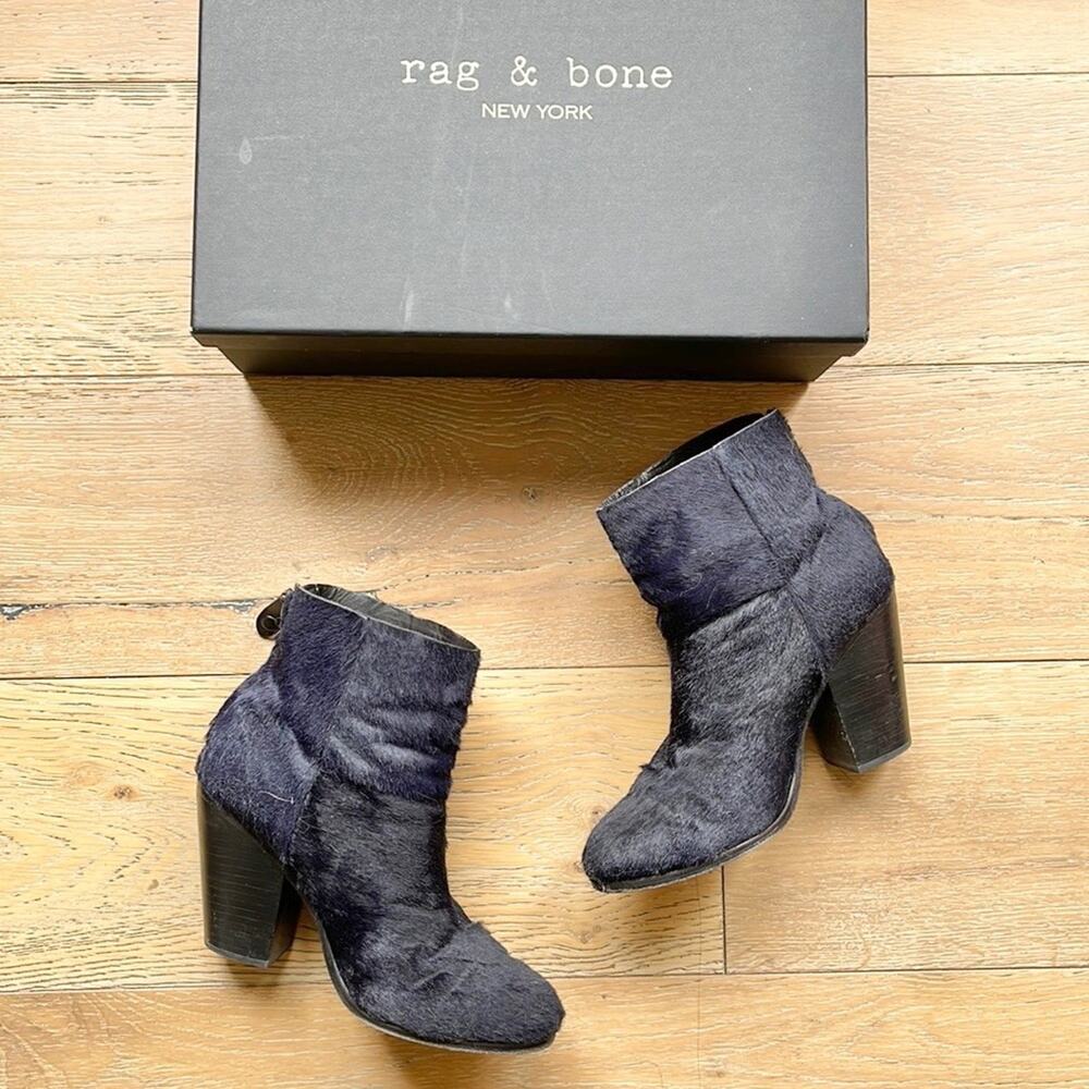 Rag & Bone Newbury Haircalf Ankle Boots Navy Black Size 38 / 8 - Picture 4 of 9